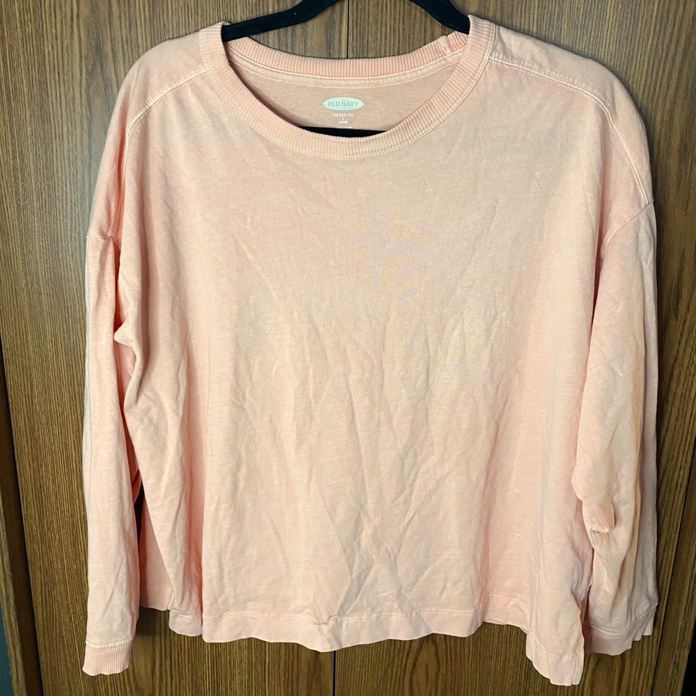 STAIN Old Navy The Easy Tee Women L Petite Pink Long Sleeve Relaxed Fit Top